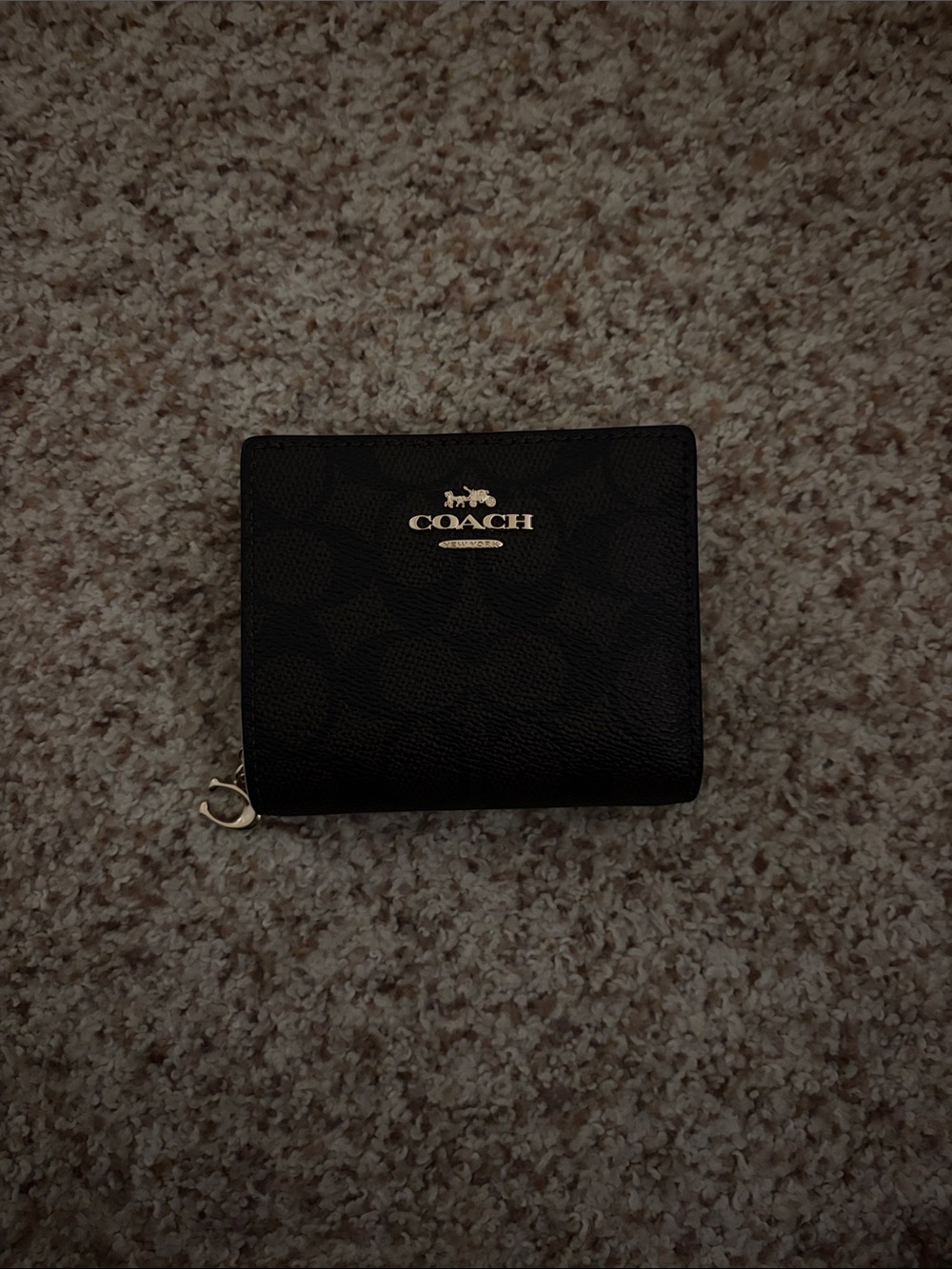 Coach Brown Signature Bi-Fold Zip Wallet with Gold Logo